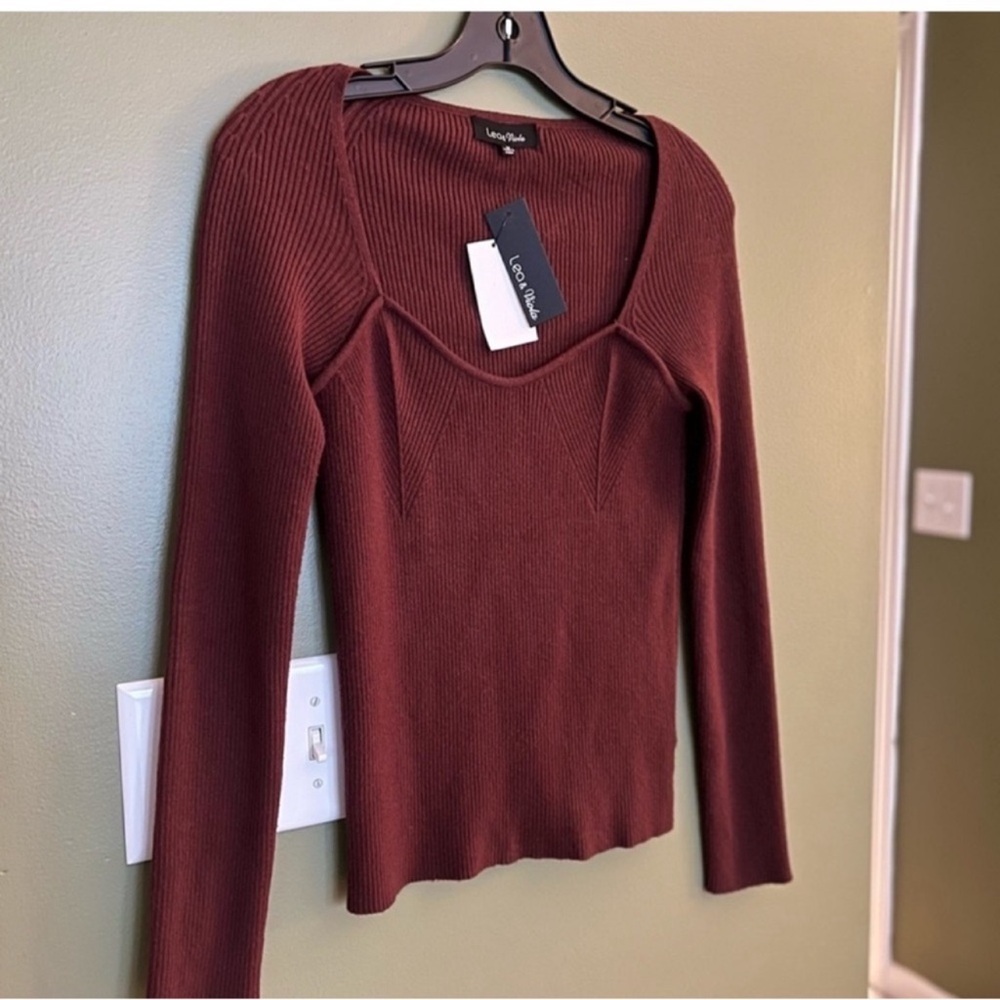 NWT Lea & Viola sweetheart cashmere square neck ribbed knit sweater blouse - Picture 7 of 15